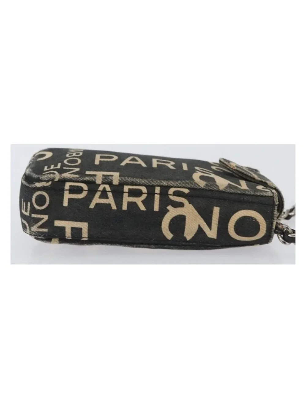 Authentic CHANEL By Sea Line Phone Pouch Shoulder Bag Canvas Black Silver CC